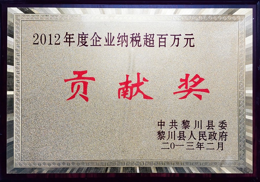 2012年度企业纳税超百万元贡献奖