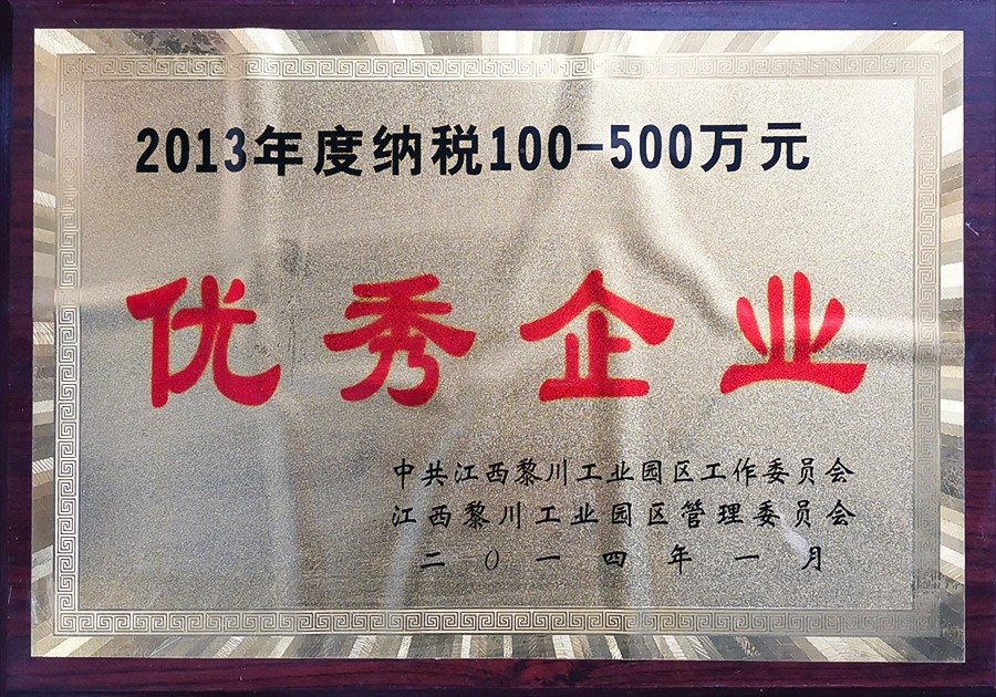 2013年度纳税100-500万元优秀企业